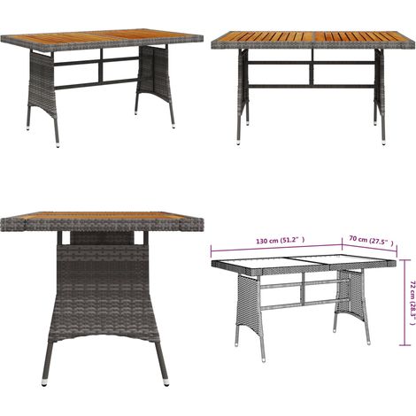 Tavolo Giardino Grigio 130x70x72cm Polyrattan e Massello Acacia - Tavolo da prato - Tavolo da patio