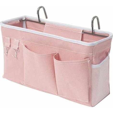 Sac de lit organisateur de lit avec crochets Poche suspendue Sac de rangement pour lit mezzanine pour livre, magazine, téléphone portable, rangement de lit pour écouteurs (rose) (1/5)