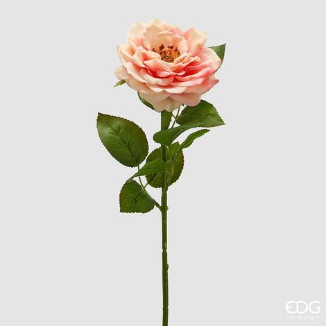 EDG Enzo De Gasperi Rosa Ramo con Foglie H 58 Cm Pianta Artificiale Pesca
