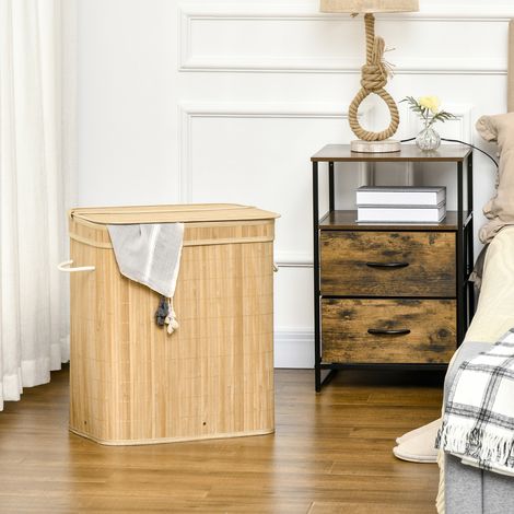 Panier à linge pliable en bambou, conteneur à linge pratique de 90 L avec sac intérieur amovible et couvercle