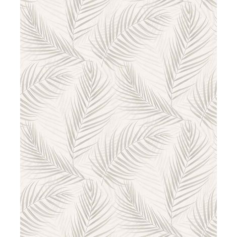 Papier peint taupe fleuri idéal chambre adulte Tapisserie intissée à motif végétal marron clair Papier peint moderne motif feuilles de palmier (1/5)