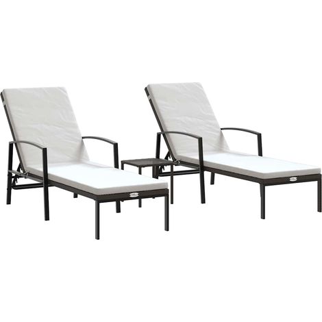 Sun Loungers 2 pcs with Table Poly Rattan Brown vidaXL (1/5)