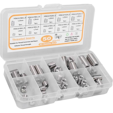 50 pièces inserts filetés taraudages inox conversion réparation écrou inséré rallonge M5x0.8 (1/5)