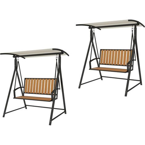 2er-Set hollywoodschaukel mit verstellbarem Sonnendach, 2-Sitzer Gartenschaukel, wetterfest Schaukelbank belastbar bis 240kg, Gartenliege für Garten, Terrasse, 142 x 112 x 162cm, Schwarz