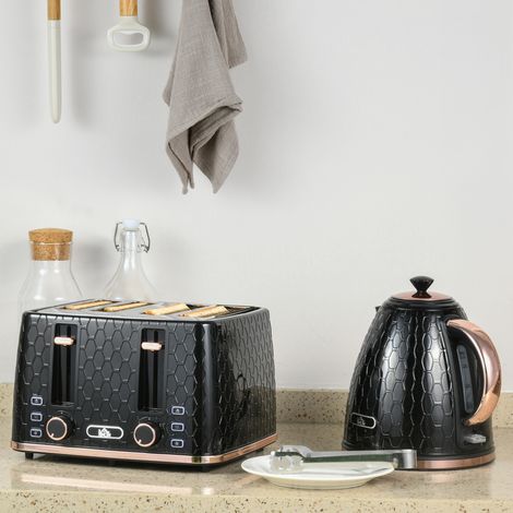 2-in-1 Küchenset, Toaster und Wasserkocher, mehrere Optionen, 1,7 L, 4 Toastscheiben gleichzeitig, Kunststoff, Schwarz (1/5)