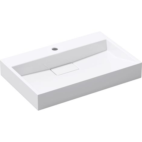 doporro® Lavabo sobre encimera Colossum19 lavabo suspendido blanco de diseño de 70 cm de ancho incluye válvula de desagüe 1 orificio para grifo