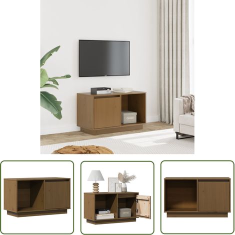The Living Store Meuble TV Marron miel 74x35x44 cm Bois de pin massif - Meuble Tv - Meuble Tv Bois - Meuble Tv Moderne - Meuble Tv Design - Étagère Murale (1/5)