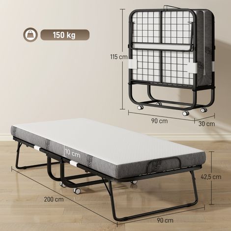 Lit parapluie roulant, couchage escamotable avec matelas, structure en acier, coloris blanc/noir, pour invités et déplacements (1/5)