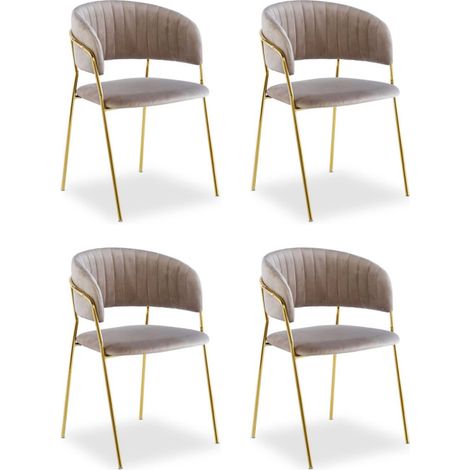Lot de 4 Chaises en Velours "Batora" 79cm Taupe (1/5)