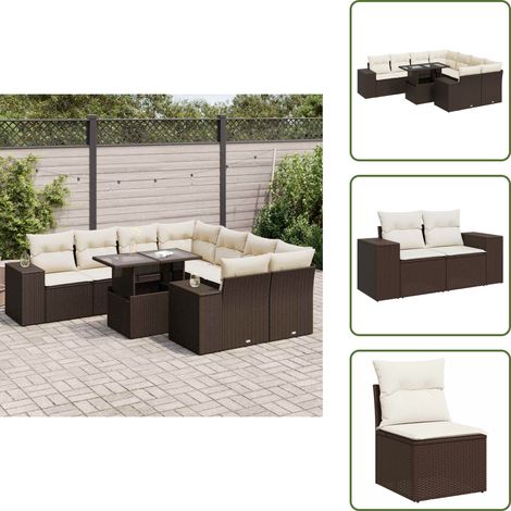 The Living Store 9-tlg. Garten-Sofagarnitur mit Kissen Braun Poly Rattan - Gartentisch (1/5)