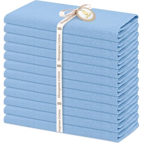 12 Paquets de Serviettes en Coton Lin 40 x 40 cm Serviettes de Table en Tissu Coton Lin lavables et réutilisables Dîner de Mariage et fêtes (Bleu) (1/5)