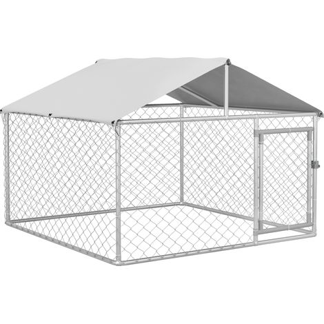 Kennel per Cani da Esterno, Recinto per Animali con Copertura Impermeabile, 200x200x150cm, Argento e Grigio