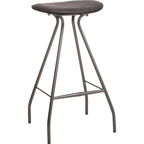 Tabouret de bar en cuir gris et métal Lya (1/5)