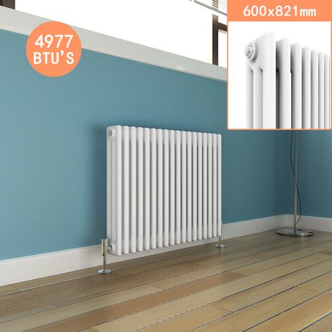 ELEGANT Traditional Radiator Cast Iron Style White Triple Column Radiator 600 x 821 mm Horizontal
