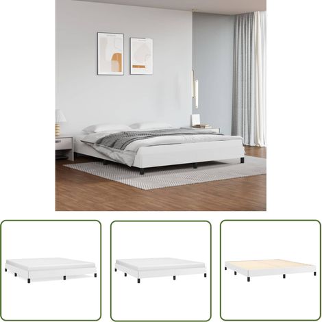 The Living Store Cadre de lit sans matelas blanc 160x200 cm similicuir - Cadre De Lit - Lit Double - Similicuir - Lit Blanc - Meuble Chambre (1/5)