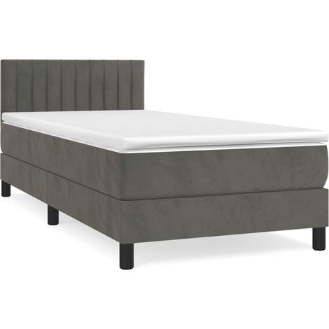Lit simple  Lit adulte  Sommier à lattes de lit et matelas Gris foncé 90x200 cm Velours