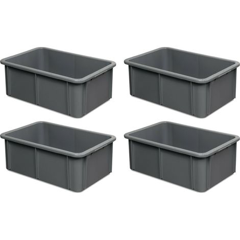 BRB Lot de 4 bacs Euro pour charges lourdes, L 600 x l 400 x H 215 mm, 40 l, gris