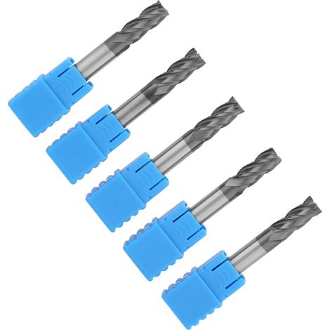 Fraise hélicoïdale carbure monobloc 4 dents, Ø6mm x 50mm, 5 pièces, pour défonçage CNC, fraisage acier/inox, coupe précise, outil professionnel. (1/5)