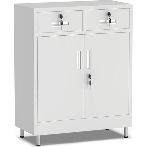 Lockable Metal Storage Cabinet 2 Drawer White (1/4)