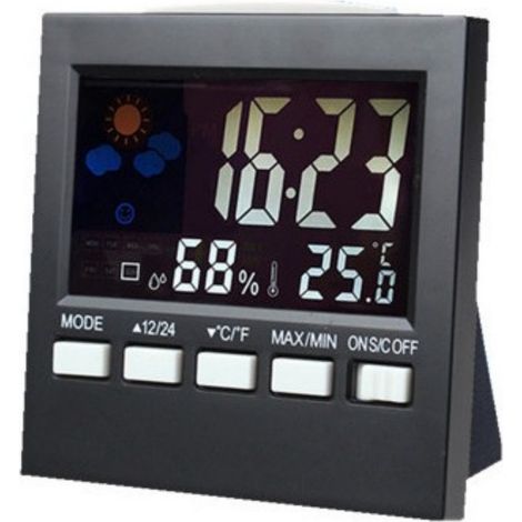 Thermomètre numérique avec réveil et écran LCD, intégré à un hygromètre. Thermomètre mural d'intérieur avec capteur précis de température et d'humidité, idéal pour le bureau et la maison. (1/5)