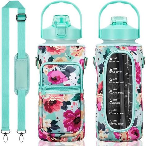 1 bouteille d'eau 2000 ml, isolante avec manchon thermique, Tritan sans BPA, marqueur d'hydratation, pour sport et extérieur