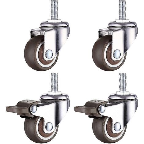 Roulette pivotante robuste en caoutchouc à tige filetée M10 pour chariot, table de travail, meubles, 5 cm (2 pouces), diamètre du filetage : 10 mm, longueur : 25 mm, lot de 2. (1/5)