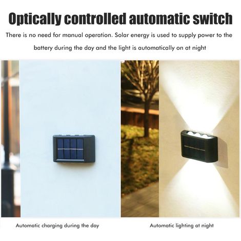 Lot de 2 lampes solaires murales à LED étanches, avec inclinaison vers le haut et vers le bas, pour intérieur et extérieur, idéales pour jardin, terrasse, garage, allée ou chemin. (1/5)