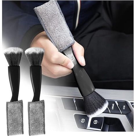 Set di 2 spazzole per la pulizia delle bocchette di ventilazione interne dell'auto: spazzola antigraffio per la cura dell'auto, strumento di pulizia multifunzionale per il cruscotto (nero) (1/5)