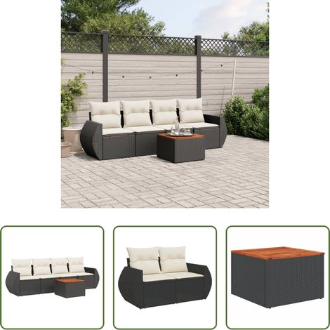 vidaXL Rattanmöbel - 5-tlg. Garten-Sofagarnitur mit Kissen Schwarz Poly Rattan (1/5)