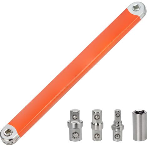 Chiave di prolunga sfalsata, set telescopico con adattatori da 1/2", 1/4", 3/8", compatibile con avvitatori a impulsi universali, arancione (1/3)