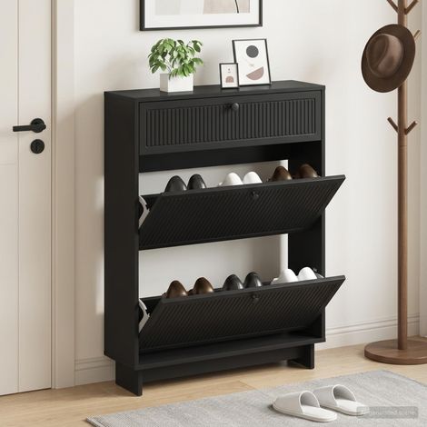 vidaXL Shoe Cabinet EDE 78 x 24 x 103 cm Engineered Wood Black (1/5)