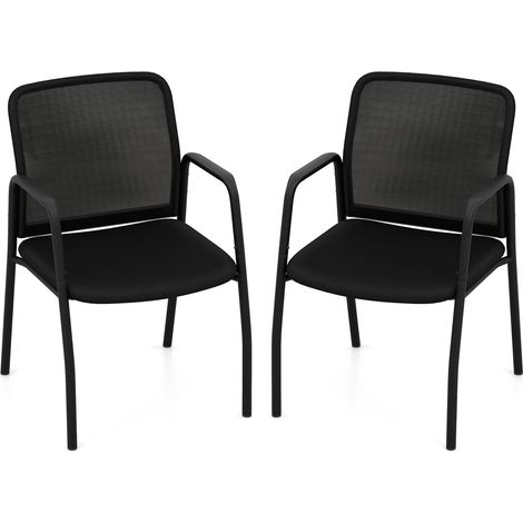 COSTWAY Lot de 2 Chaises de Salles de Réunion, Chaises de Bureau en Maille, Accoudoirs, Fauteuil de Réception Rembourré pour Bureau, Salle d'Attente, Charge 150 kg, Noir (1/5)