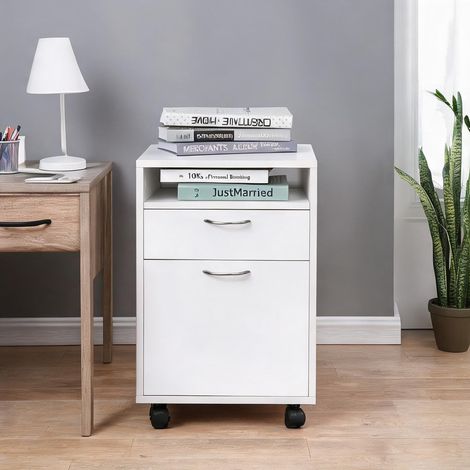 Meuble de rangement de bureau blanc en bois 40 x 35 x 60 cm (1/5)