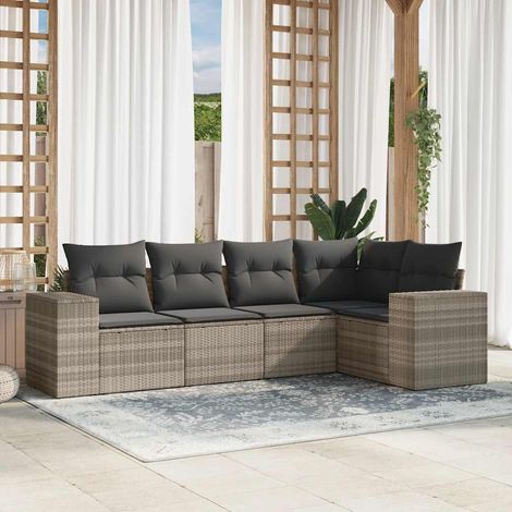 vidaXL 5 Piece Garden Sofa Set with Cushions Light Grey Poly Rattan (1/3)