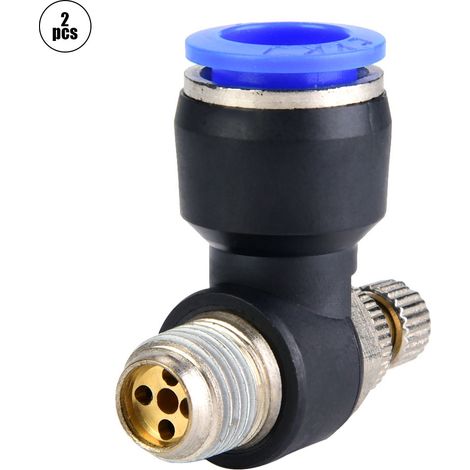 2pcs Régulateur de débit d'air pneumatique, raccord de tuyau SL12-02, valve de contrôle de vitesse de flux. (1/5)