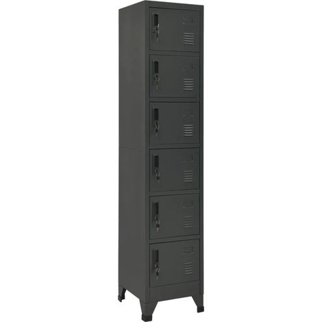 Armoire à casiers moderne avec 6 portes verrouillables 38 x 40 x 180 cm en acier anthracite (1/5)