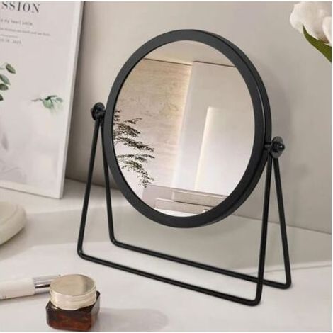 Miroir de maquillage rond vintage en métal noir pour commode, coiffeuse, table ou bureau, 20,3 cm. (1/4)
