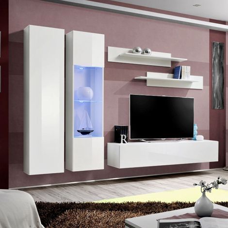 Ensemble Meuble TV Mural "Fly A5" 260cm Blanc (1/5)
