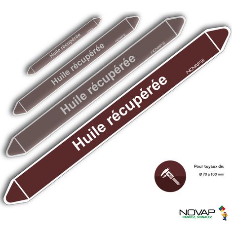 Planche de 2 marqueurs de tuyauterie 450 x 52 mm pour Ø 70 à 100 mm - Huile récupérée - 4701844