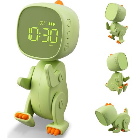 Wecker für Kinder, Mädchen und Jungen, digitaler Lichtwecker für Kinder mit 3 Alarmgruppen, Nachtlicht, Schlummerfunktion, einstellbarer Lautstärke und Helligkeit per USB-Aufladung (grün) (1/4)