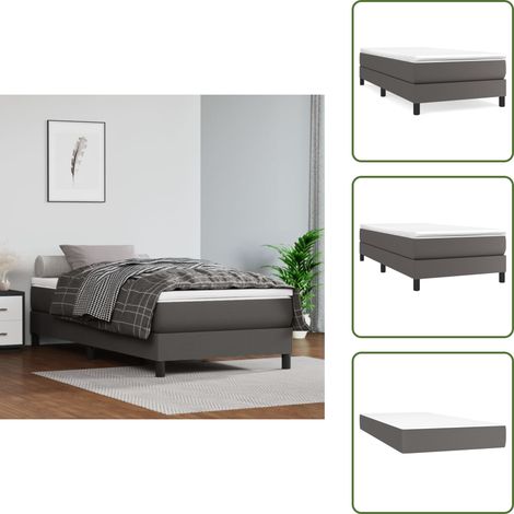 The Living Store Giroletto a Molle con Materasso Grgio 90x200 cm in Similpelle - Materasso a molle