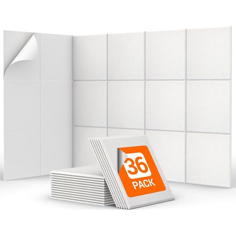 Lot de 36 Panneau Acoustique Mural Autocollante, 30 x 30 x 0,9 cm Panneau Acoustique à Haute Densité, Mousse Acoustique Isolant Phonique pour Studio, Bureau, Chambre, Salon, Blanc (1/5)