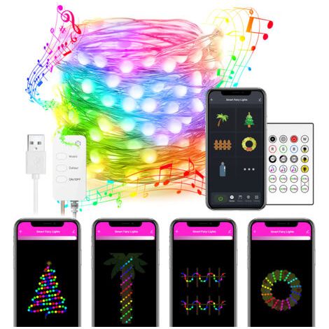 Luci natalizie a catena, luci a catena per interni, luci a catena multicolore RGBIC, controllabili tramite app, sincronizzazione con la musica, luminosità regolabile, timer, per decorazioni di Hallowe