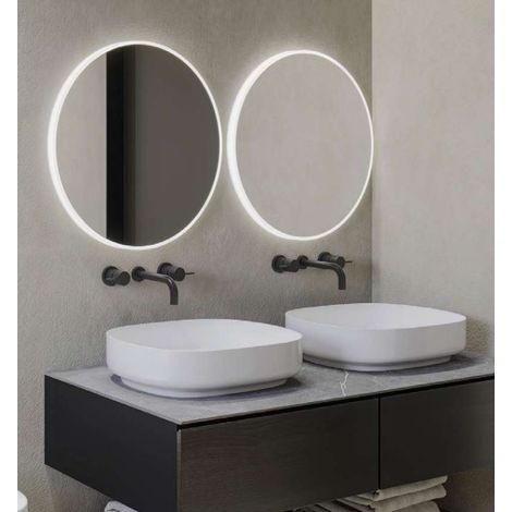 Espejo led redondo de baño Ø80 cm con luz fría frontal y ambiental