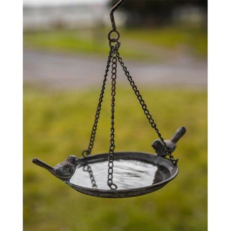 Vintage Hanging Bird Feeder for Wild Birds, Rustic Antique Distressed Metal Bird Bath or Table with Hanging Hook (1/3)
