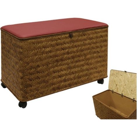 Baule cesta cassapanca porta legna in vimini e faggio interno colore castagno Jumbo (1/8)