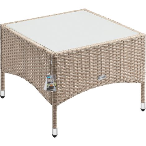 CASARIA® Polyrattan Garden Coffee Side Table Square Weatherproof With Glass Top 50x50x45cm/58x58x42cm Height Adjustable Feet Indoor Outdoor Patio Terrace Balcony Conservatory Bistro M2 - 58x58x42