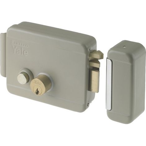 Serrure A lectrique Yale pour portails boA te A droite EntrA e 130 x 105 mm Bouton-poussoir A cylindre intA rieur et extA rieur de 50 mm Verrou autobloquant complet avec contre-plaque d&39auvent (1/3)