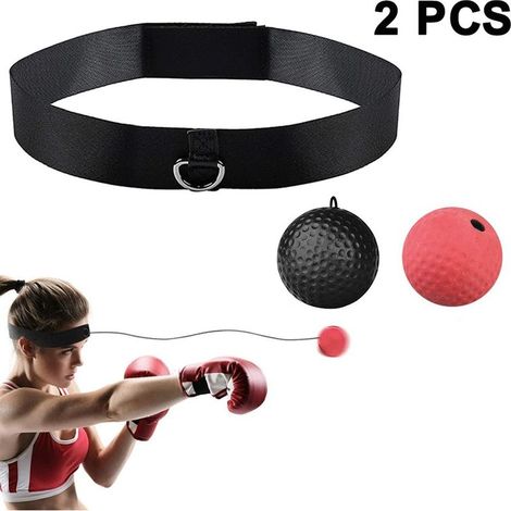 BOXING Reflexball – 2 Bälle + 1 Stirnband, ideal zum Training von Reflexen, Reaktionszeit und Hand-Augen-Koordination (Schwarzer Polyurethanball + roter Gummiball) (1/5)