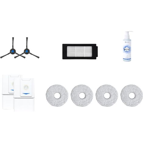 ECOVACS Kit di ricambio Premium per il robot aspirapolvere T30 (PRO) OMNI, 2 spazzole laterali, filtri antibatterici, sacchetti per la polvere, 4 panni, 1 soluzione detergente 110ml, originale (1/4)